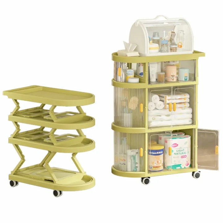 Baby Care |  Multi-Layer Folding Trolley Storage Rack, Movable Storage Cabinet Baby Care Baby Care