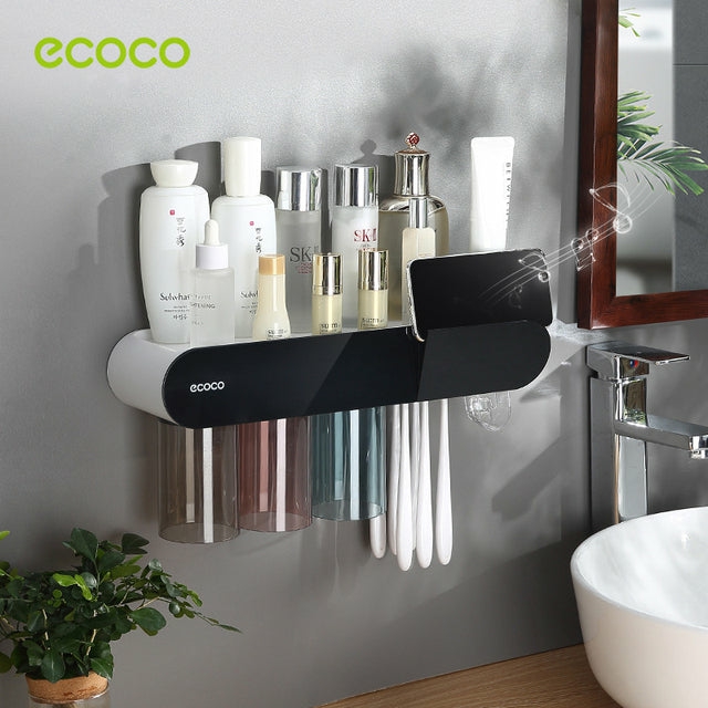 Bathroom Organization |  Ecoco Wall Mount Magnetic Adsorption Toothpaste Squeezer Toothbrush Holder With Cup Bath & Laundry Bathroom Organization