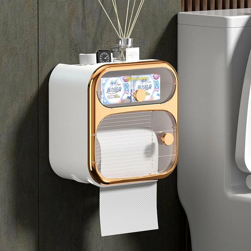 Bathroom Organization |  Wall Mounted Tissue Holder With Storage Box, Tissue Dispenser For Kitchen, Toilet, Bathroom Bath & Laundry Bathroom Organization