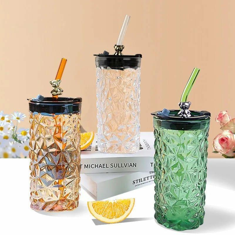 Cookware, Cutleries & Mugs |  Drinking Glass Tumbler With Straw And Lid, Glass Sipper, Bottle Jar For Juice, Beverages, Iced Coffee,Tea Cookware, Cutleries & Mugs Cookware, Cutleries & Mugs