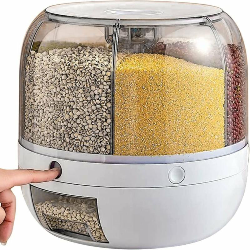 Food Dispensers & Storage |  Rotating Rice Dispenser 6-Grids Rice Cereal Grains Storage Container, One-Click Rice Output Food Dispensers & Storage Food Dispensers & Storage