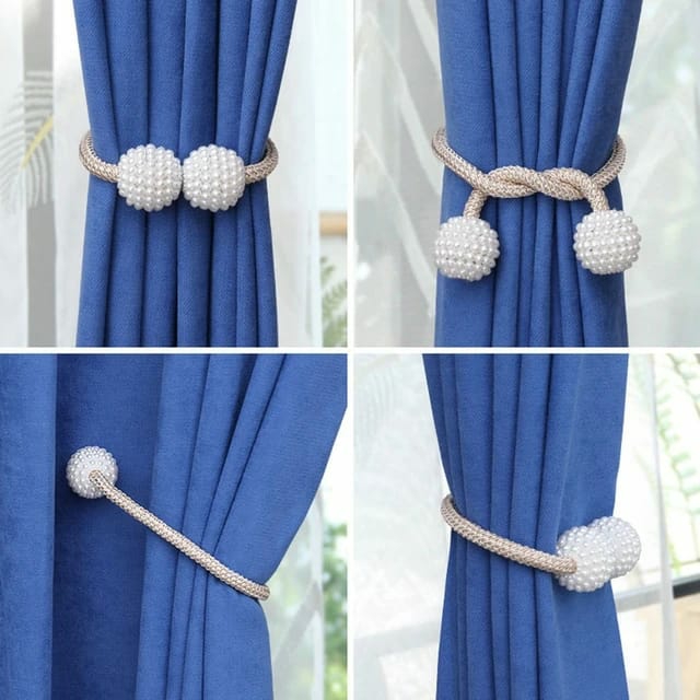 Home Care |  Pearl Magnetic Curtain Binding Rope – Tieback Buckle Clips For Curtain Decor [2 Pcs] Home & Decor Beige