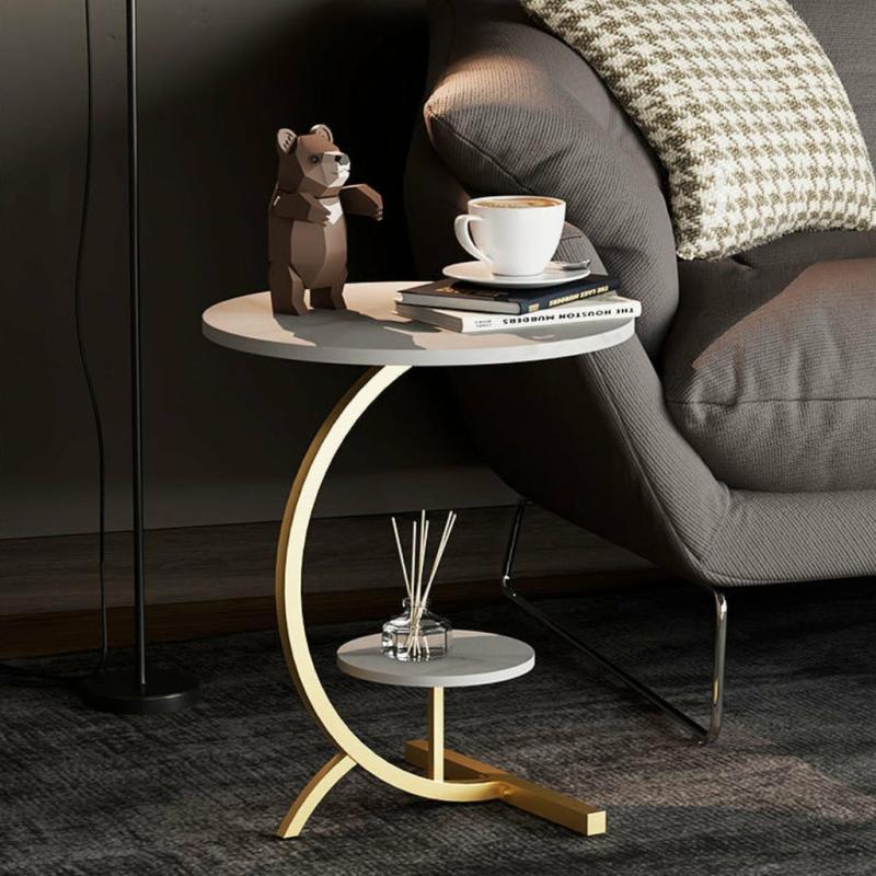 Home Furnishing |  Double Layer Sofa Side Table – Small Round Coffee Table For Living Room And Bedroom Home & Decor Black Black