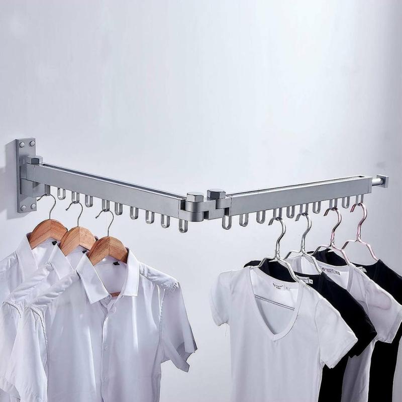 Home Organization |  Extendable Wall Mount Clothes Drying Rack, Retractable Collapsible Drying Hanger Home & Decor Black