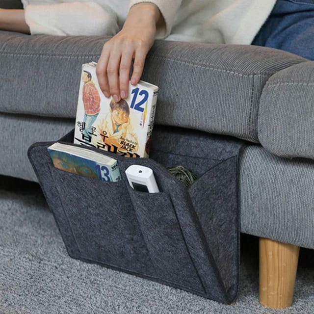 Home Organization |  Felt Bedside Storage Bag – Sofa Bed Hanging Pocket Organizer For Remote, Books, Laptop Home & Decor Beige