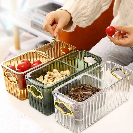 Kitchen Organization |  Double Layer Fruit / Snack Box With Drain And Separator Kitchen Organization Brown