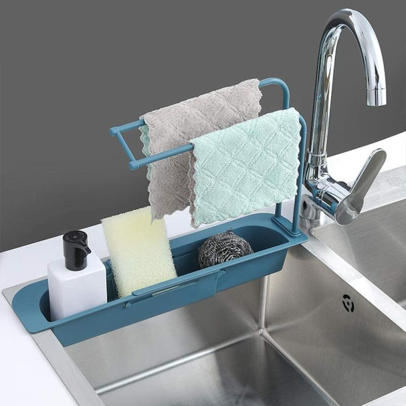 Kitchen Organization |  Telescopic Sink Holder Rack Expandable Storage Kitchen Organization Grey