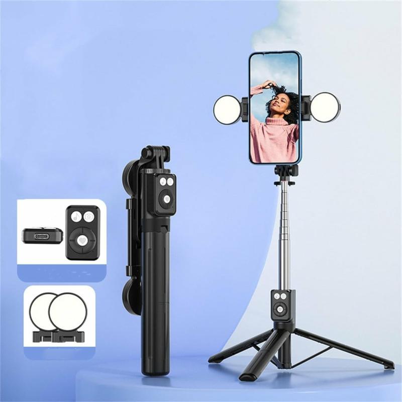 Mobile & Computer Accessories |  Bluetooth Selfie Stick ‐ Handheld Mobile Phone Tripod With Fill Light Lamp Diy & Gadgets Black