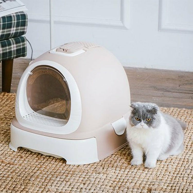 Pet Supplies |  Cat Litter Box, Fully Enclosed Cat Toilet With Litter Tray Beige