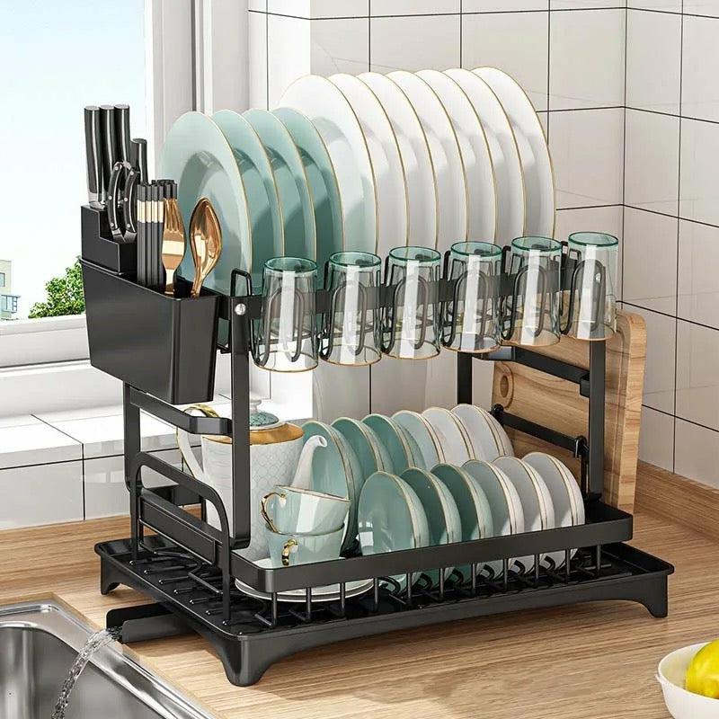 Racks & Storage |  2 Tier Dish Drying Rack With Cutlery Holder, Cup Rack, Drainboard Home & Decor 2 Tier Dish Drying Rack With Cutlery Holder, Cup Rack, Drainboard