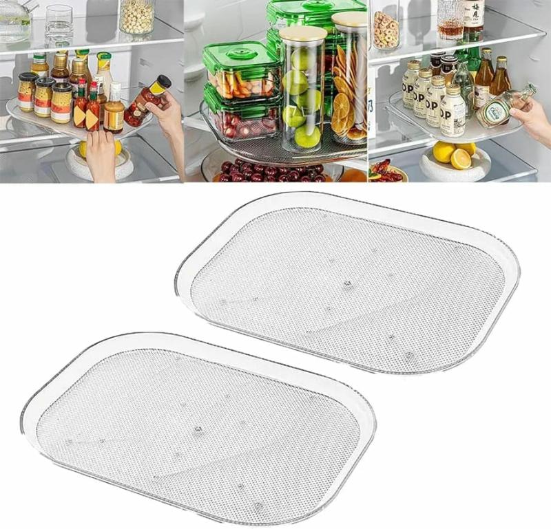 Refrigeration & Storage |  Transparent Rectangular Fridge Tray – 360° Rotating Refrigerator Turntable Organizer Kitchen Supplies Refrigeration & Storage