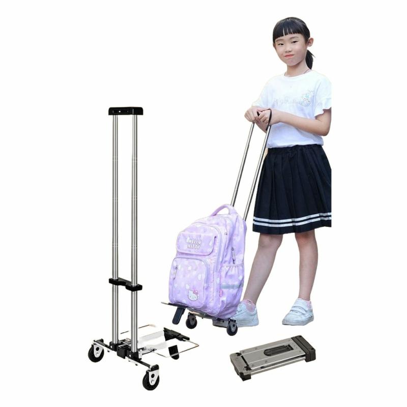 Travel Essentials |  Folding Portable Shopping Trolley, Mini Stainless Steel Luggage Carrier, Grocery Cart Travel & Outdoor Black