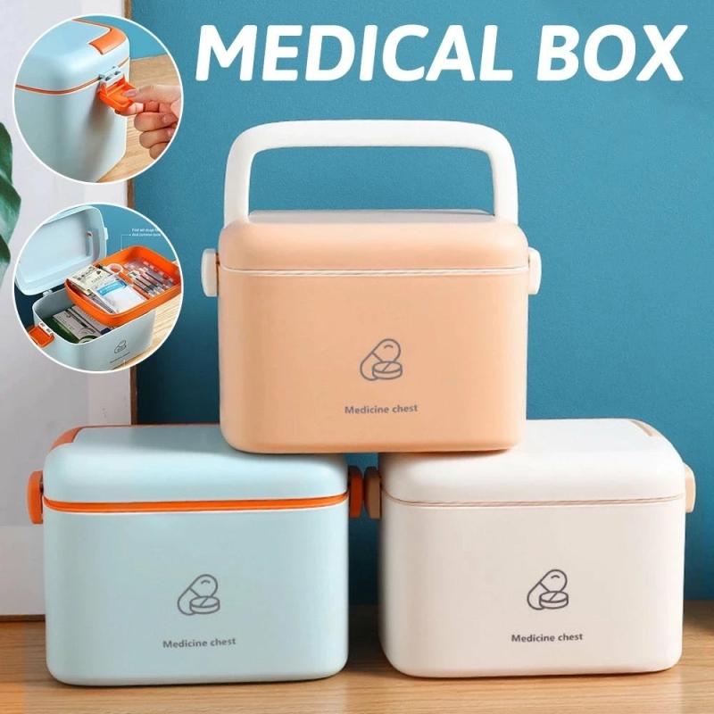 Travel Essentials |  Portable Multi Layer Medical First Aid Box, Large Capacity Medicine Storage Box Travel & Outdoor Beige