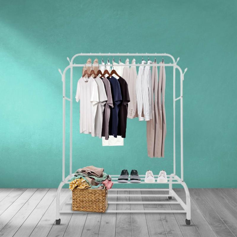 Wardrobe & Organization |  Garment Rack, Cloth Organizer Stand With Bottom Double Layer Shoe Rack Shelf With Wheels Home & Decor Black