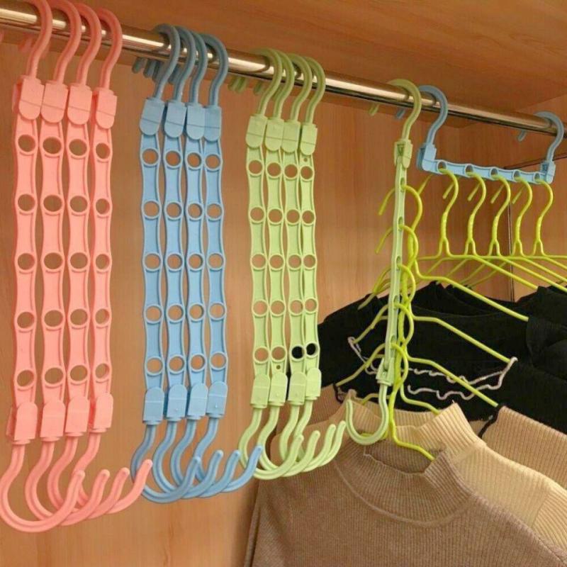 Wardrobe & Organization |  Multifunctional Adjustable Hook Cloth Hanger, Pack Of 5 Home & Decor Beige