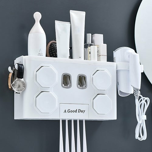 Bathroom Organization |  4 Cups Multifunctional Toothbrush Holder Automatic Toothpaste Squeezer Organizer Bath & Laundry 4 Cups Multifunctional Toothbrush Holder Automatic Toothpaste Squeezer Organizer