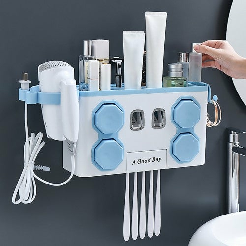 Bathroom Organization |  4 Cups Multifunctional Toothbrush Holder Automatic Toothpaste Squeezer Organizer Bath & Laundry 4 Cups Multifunctional Toothbrush Holder Automatic Toothpaste Squeezer Organizer