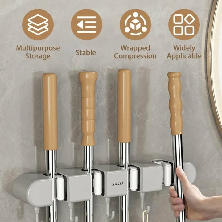 Bathroom Organization |  Wall-Mounted Mop Holder & Broom Hanger – With Hooks For Bathroom And Kitchen Organization Bath & Laundry Bathroom Organization