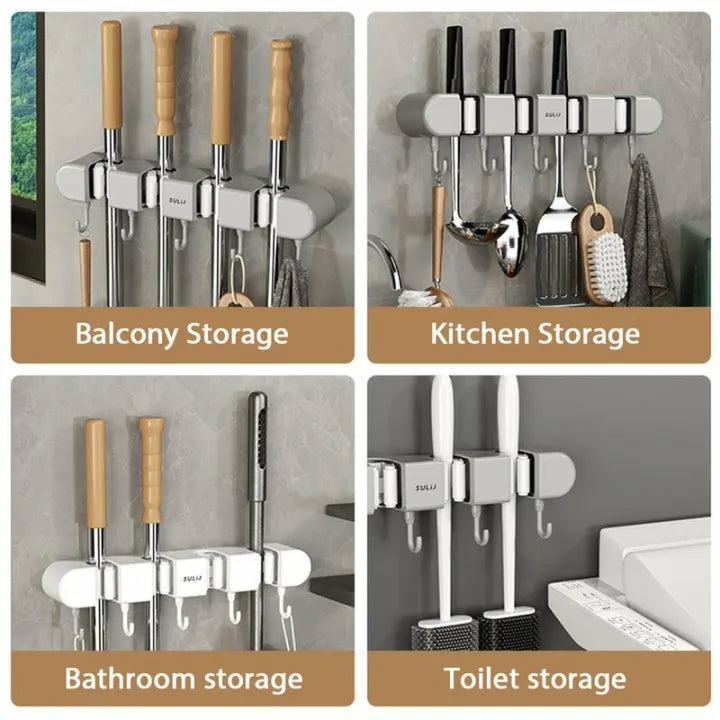 Bathroom Organization |  Wall-Mounted Mop Holder & Broom Hanger – With Hooks For Bathroom And Kitchen Organization Bath & Laundry Bathroom Organization