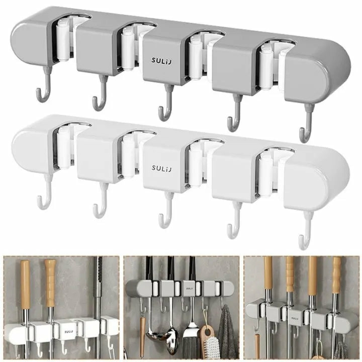 Bathroom Organization |  Wall-Mounted Mop Holder & Broom Hanger – With Hooks For Bathroom And Kitchen Organization Bath & Laundry Bathroom Organization