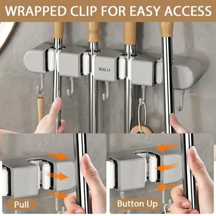 Bathroom Organization |  Wall-Mounted Mop Holder & Broom Hanger – With Hooks For Bathroom And Kitchen Organization Bath & Laundry Bathroom Organization