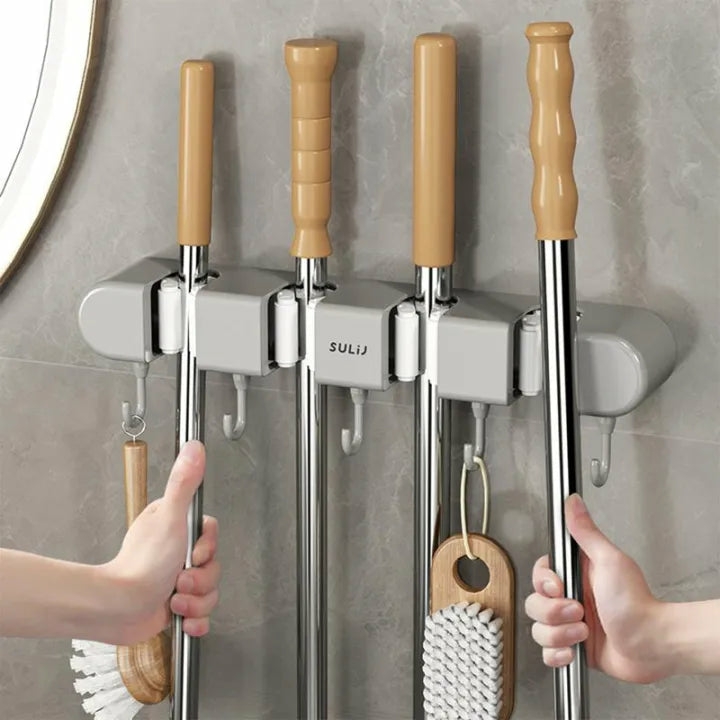 Bathroom Organization |  Wall-Mounted Mop Holder & Broom Hanger – With Hooks For Bathroom And Kitchen Organization Bath & Laundry Bathroom Organization