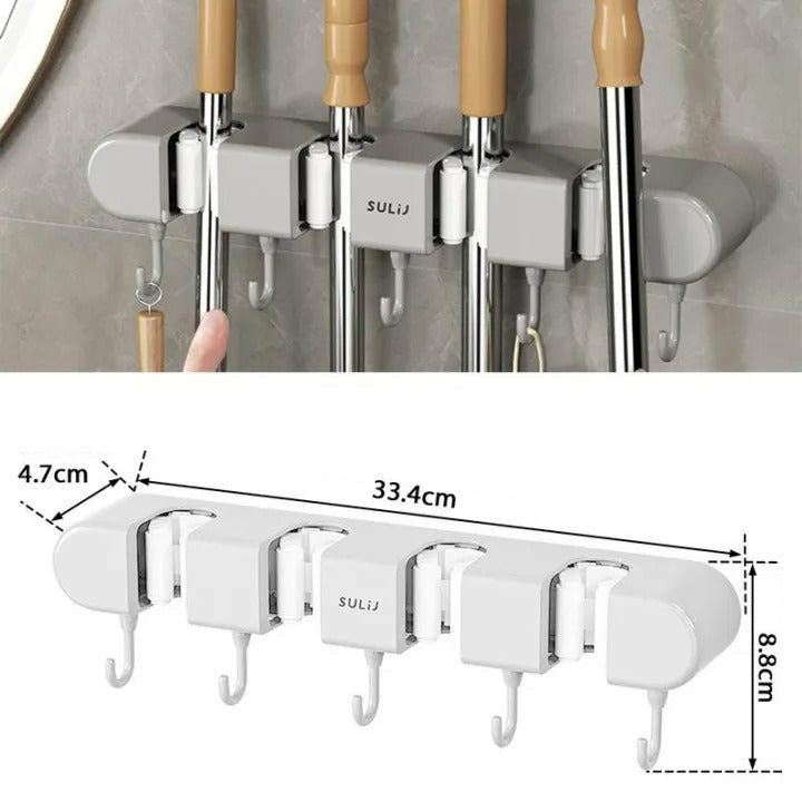 Bathroom Organization |  Wall-Mounted Mop Holder & Broom Hanger – With Hooks For Bathroom And Kitchen Organization Bath & Laundry Bathroom Organization