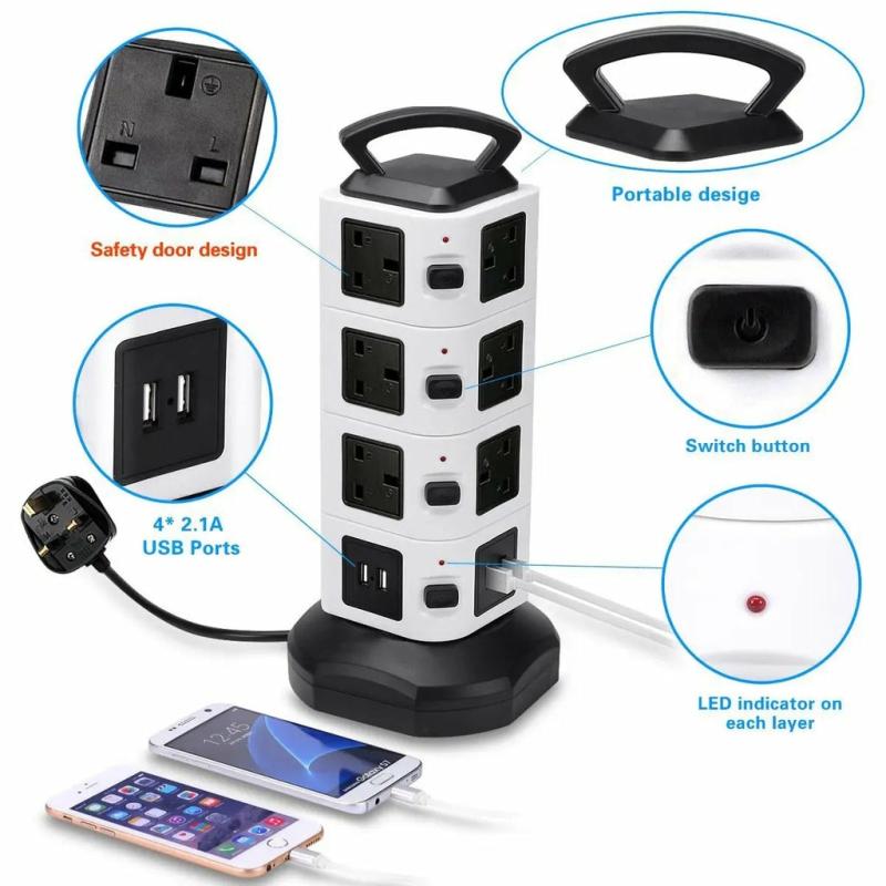 Home Care |  Vertical Socket Power Strip Surge Protector Extension With Usb Ports Home & Decor Home Care